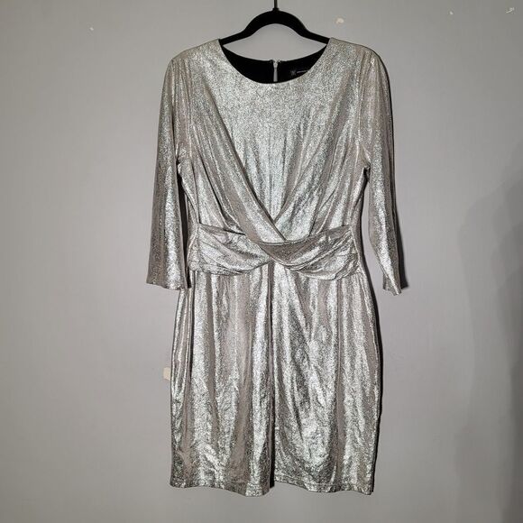 Inc international concepts platinum 1 shiny silver twist front dress size large - Picture 10 of 11